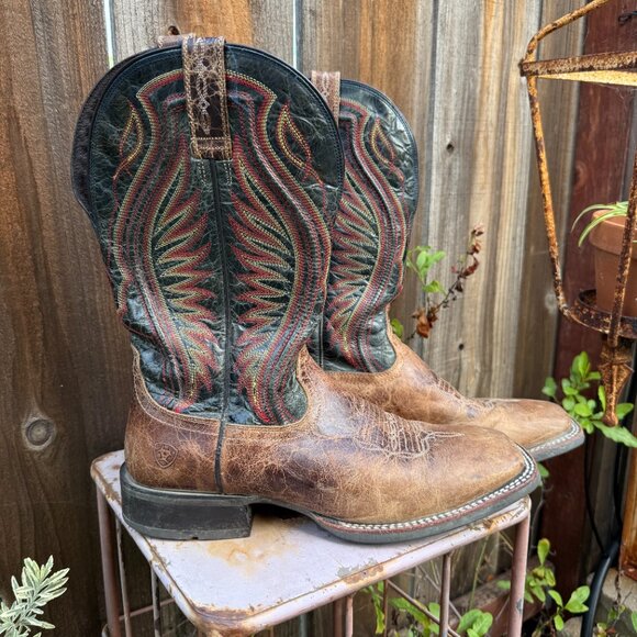 Ariat Mens Leather Cowboy Work Boots 9.5 Square Toe Western Rancher ATS 10016280 - Picture 5 of 16
